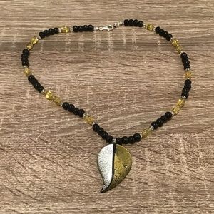 Gold & Silver Foil Glass Pendant Glass Beaded Necklace Sterling Silver Clasp